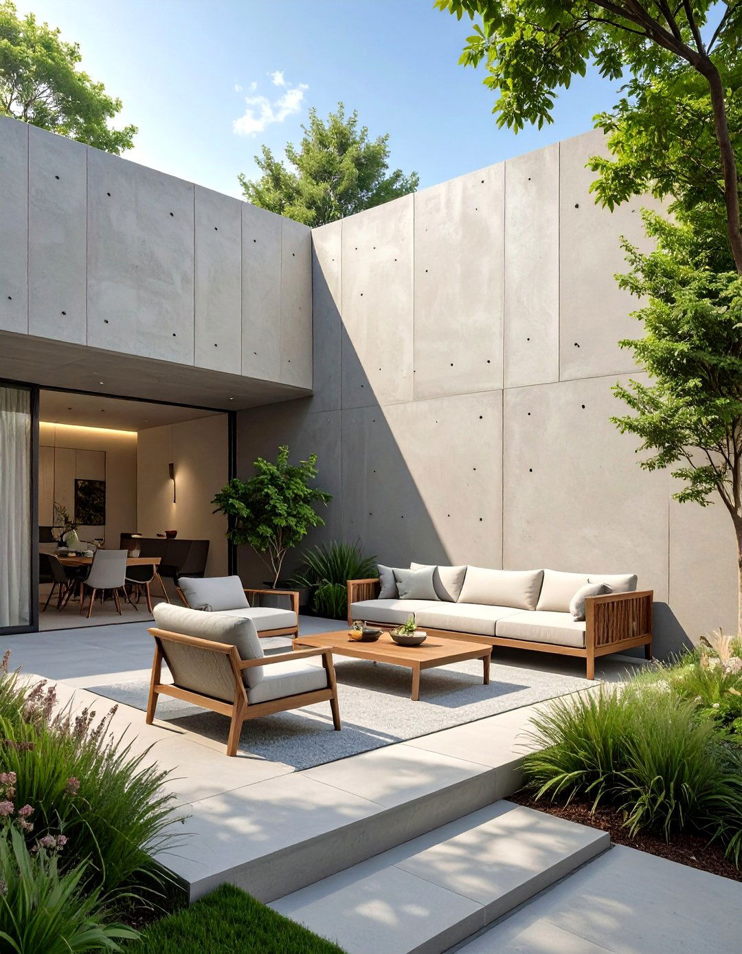 Modern Concrete Retaining Wall with Smooth Finish - 30 backyard retaining wall ideas