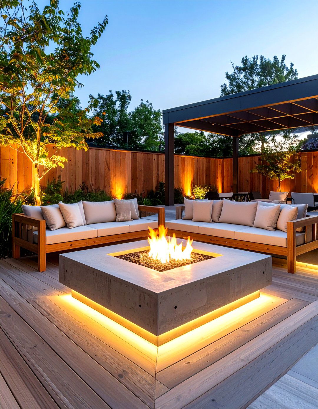 Modern Concrete Sunken Fire Pit Lounge - 30 fire pit landscaping ideas