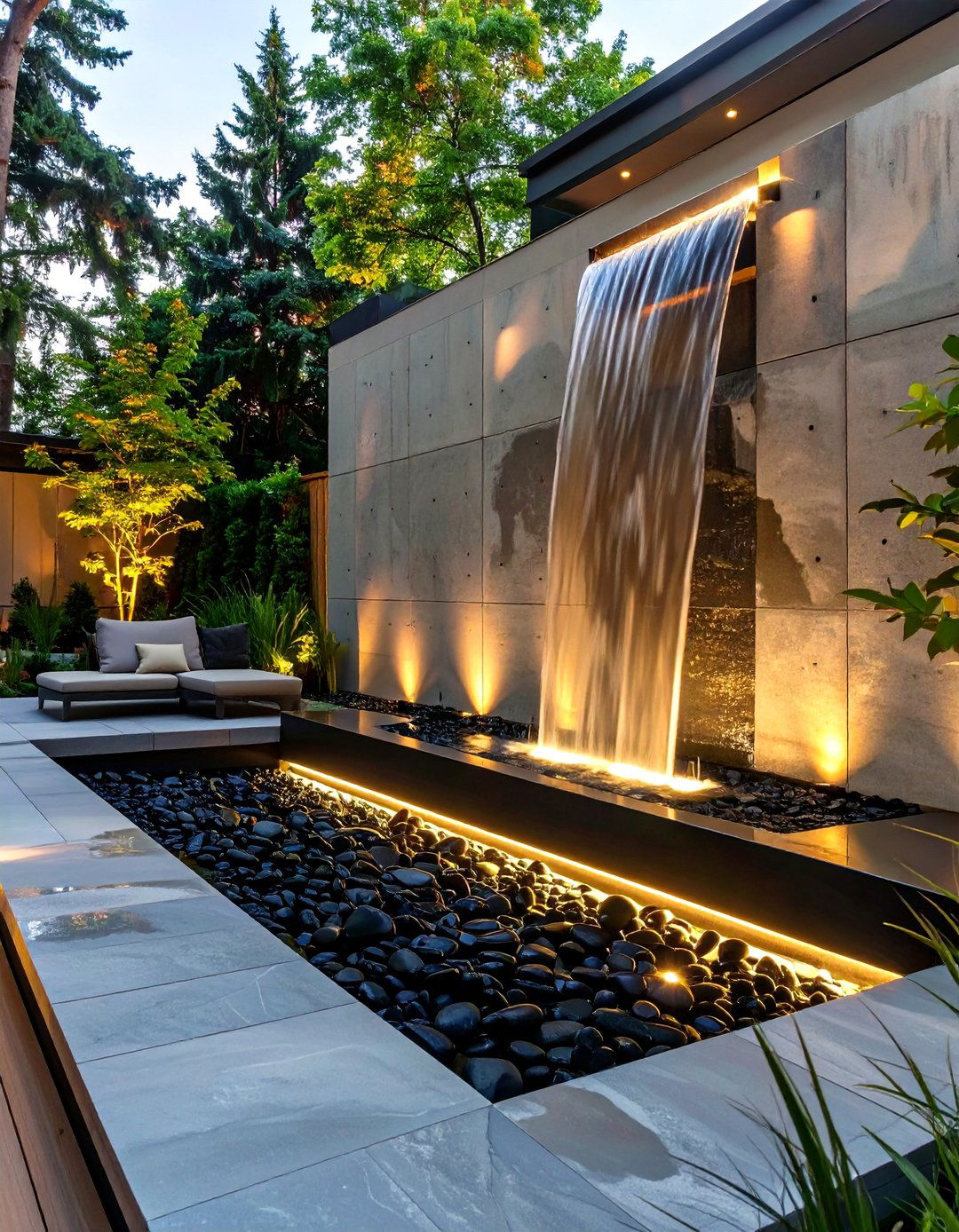 Modern Concrete Wall Fountain - 30 backyard water feature ideas