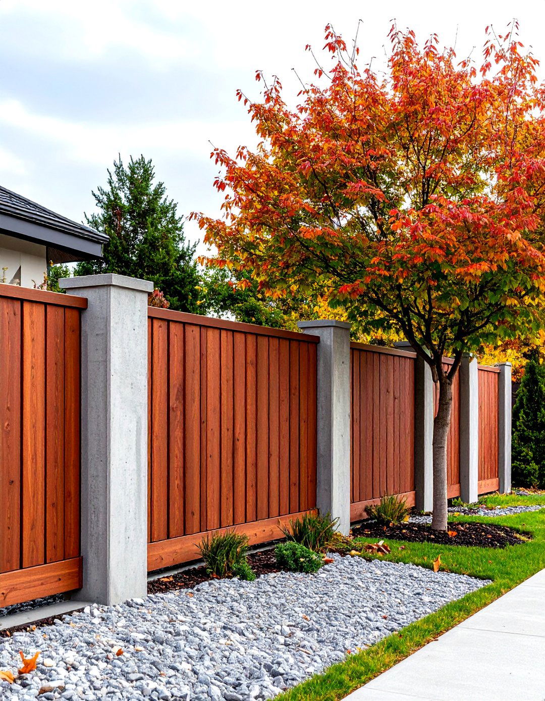 Modern Concrete and Wood Fence - 30 front yard fence ideas