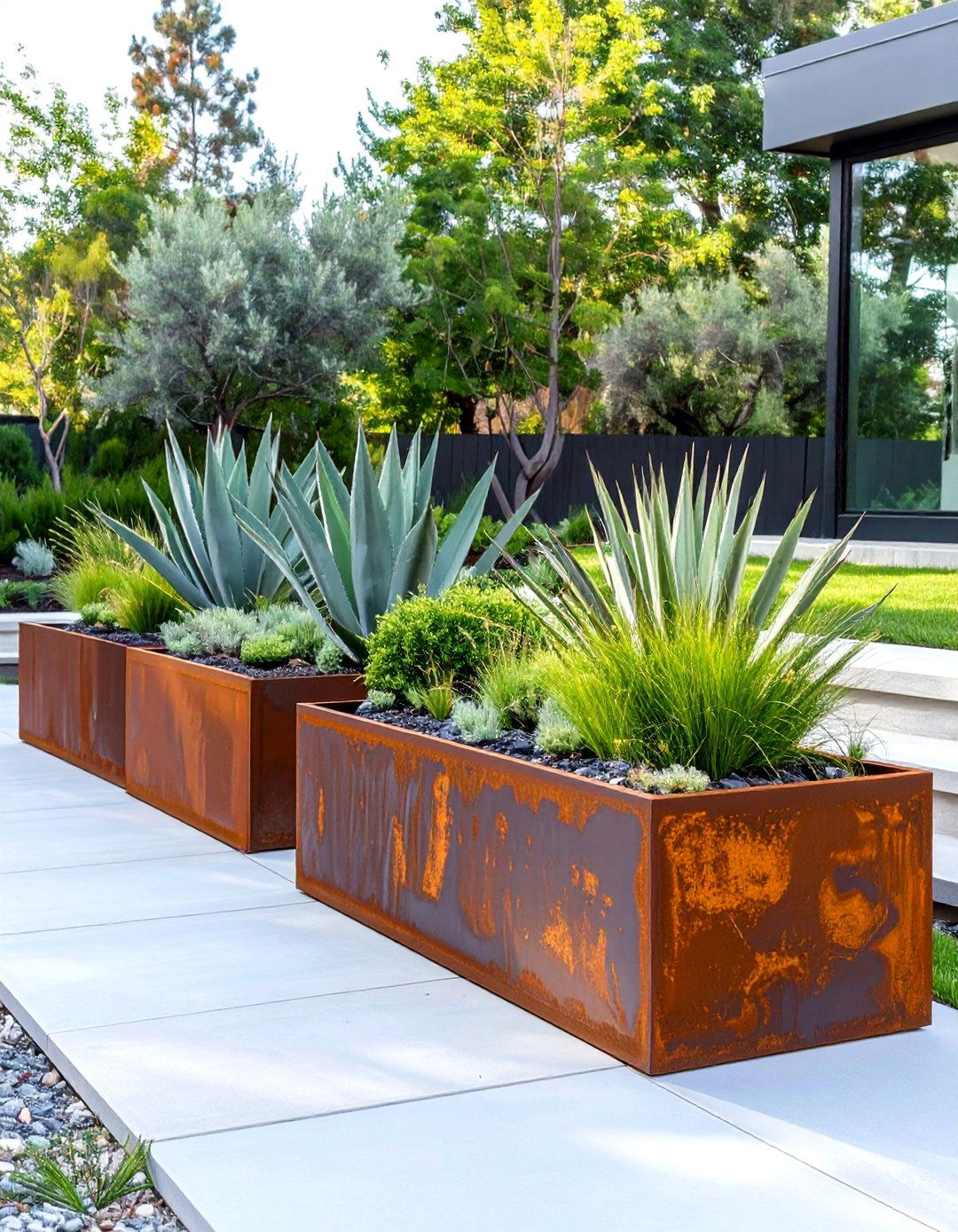 Modern Corten Steel Planters - 30 outdoor landscaping ideas