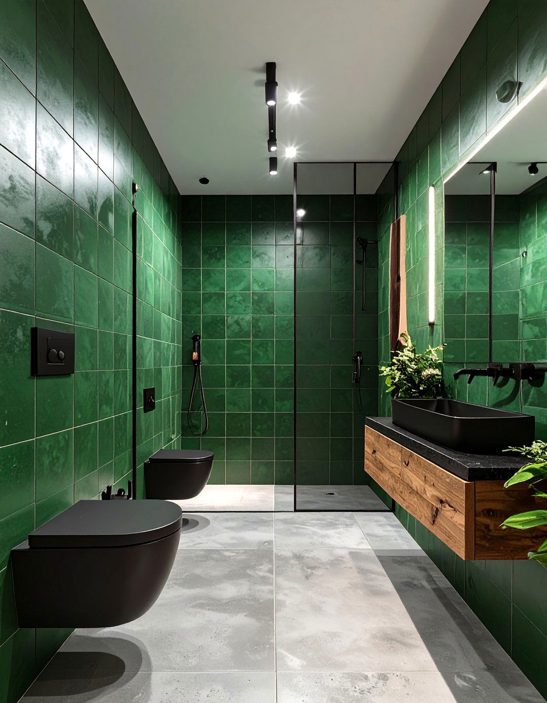 Modern Dark Green and Concrete Bathroom - 30 dark green bathroom ideas