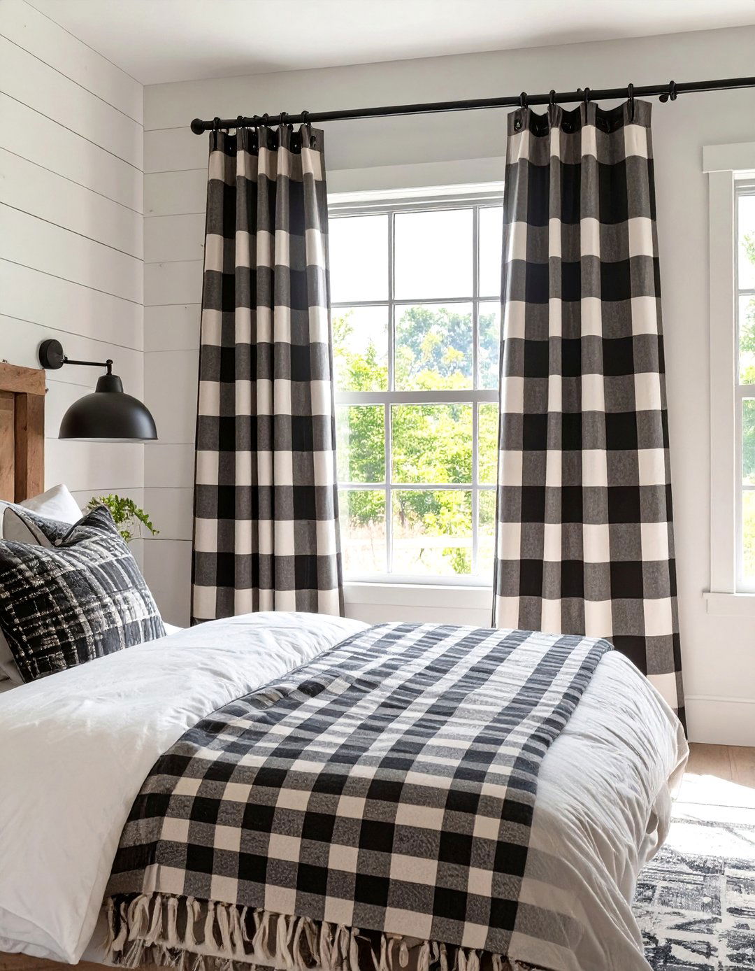 Modern Farmhouse Bedroom Plaid Curtains - 30 bedroom window ideas