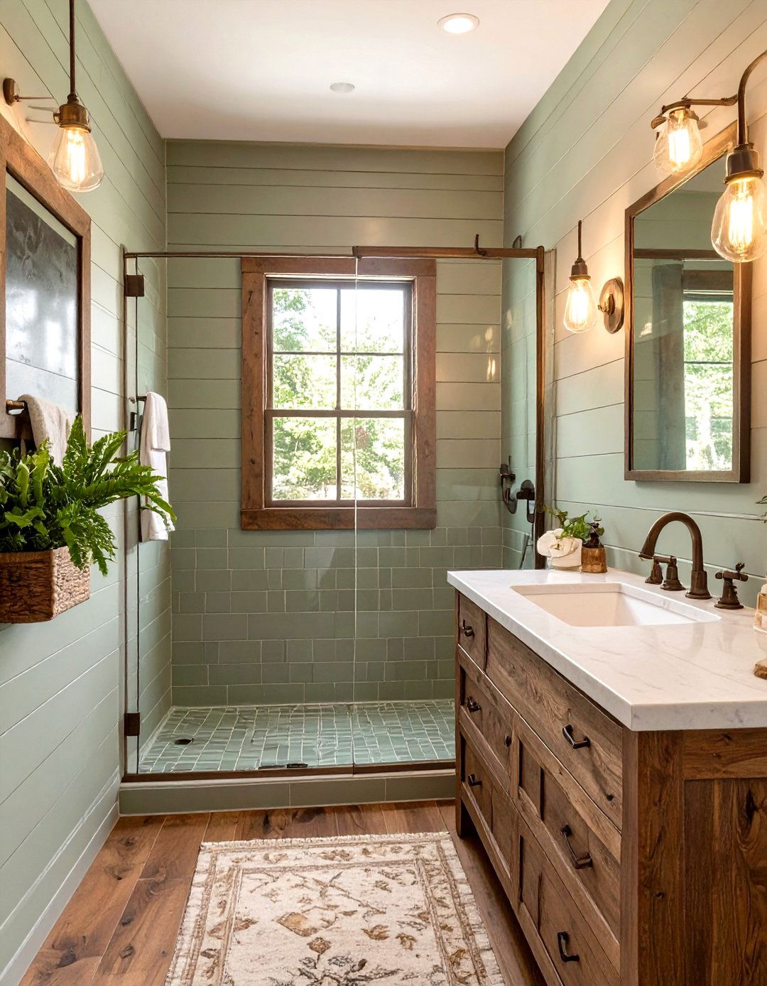 Modern Farmhouse Green Bathroom - 30 green tile bathroom ideas