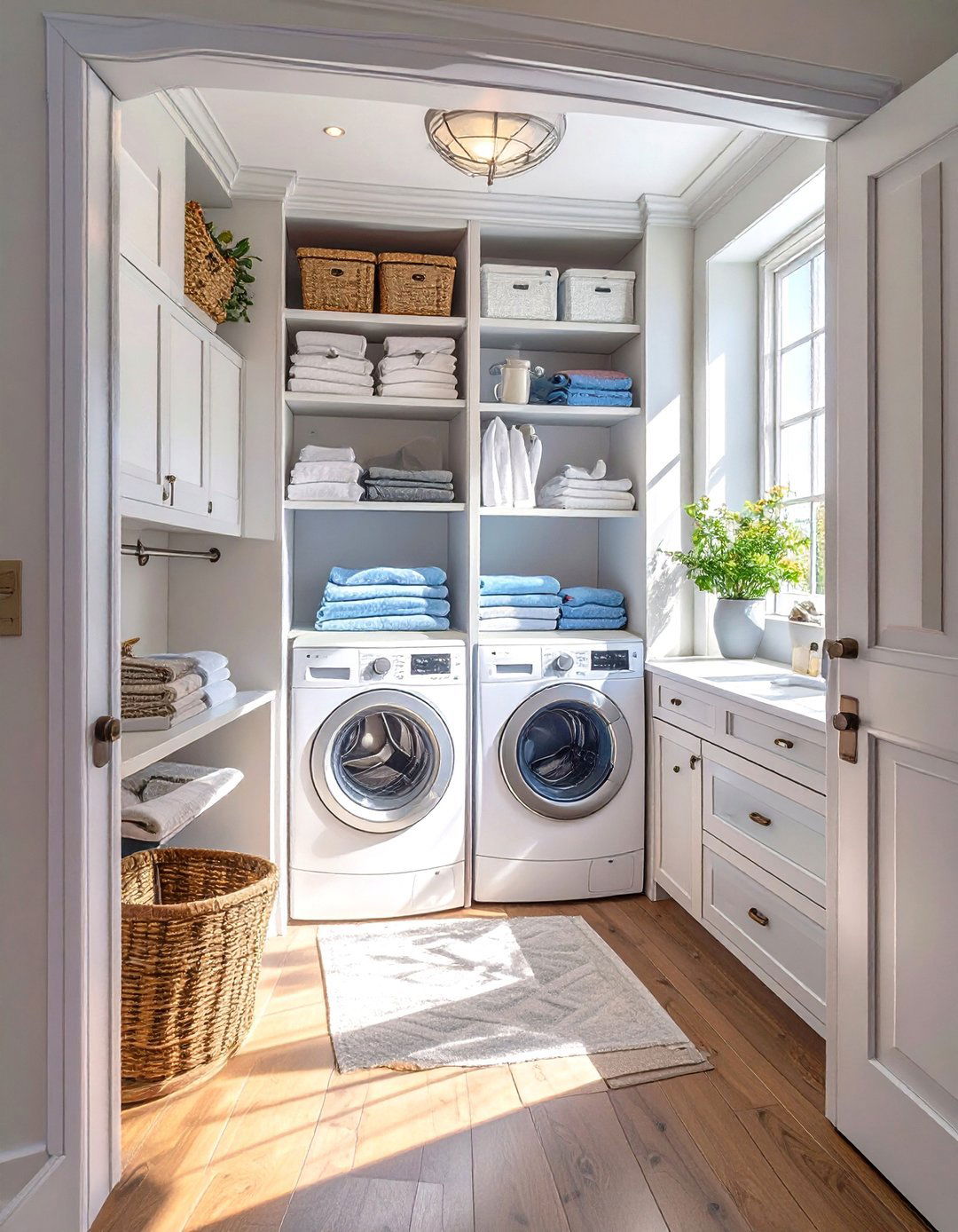 Modern Farmhouse Laundry Room Integration - 30 modern stacked laundry room ideas