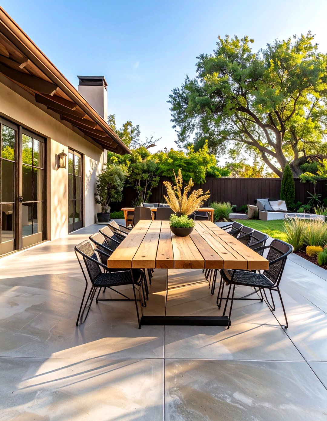 Modern Farmhouse Patio with a Broom Finish - 30 cement patio ideas
