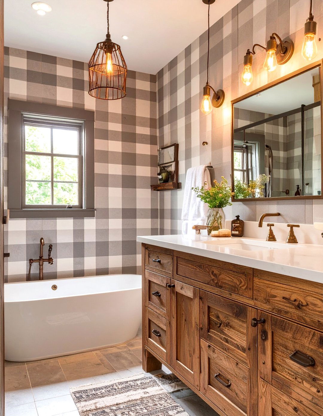 Modern Farmhouse Plaid Wallpaper - 30 bathroom wallpaper ideas