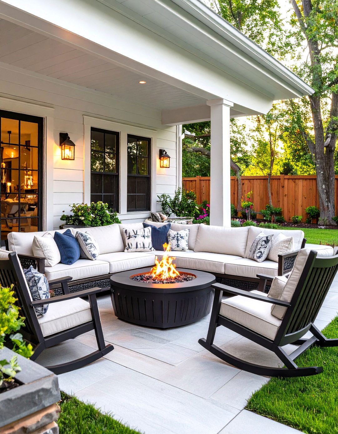 Modern Farmhouse Porch Firepit - 30 firepit patio ideas