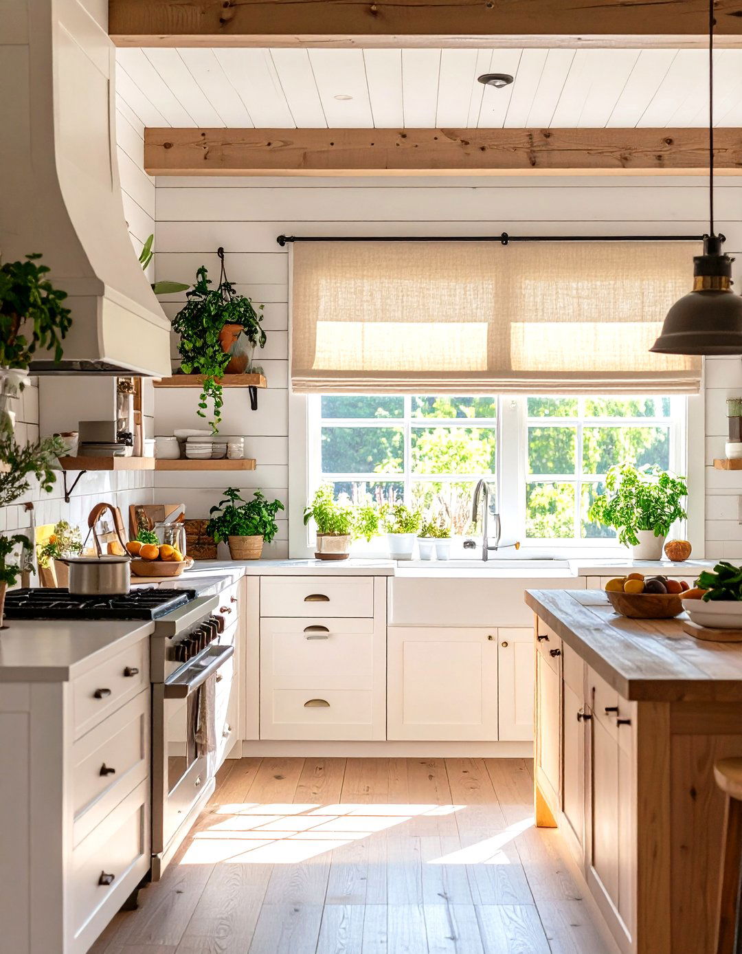 Modern Farmhouse with Neutral Roman Blinds - 30 kitchen blinds ideas