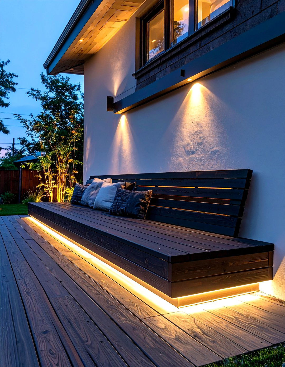 Modern Floating Deck Bench with LED Lighting - 30 deck bench ideas
