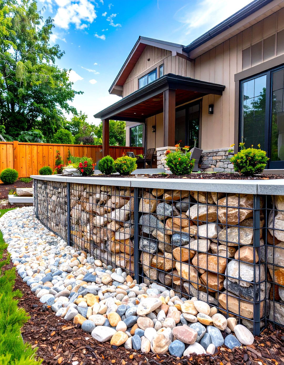 Modern Gabion Basket Retaining Wall - 30 retaining wall ideas for sloped backyard