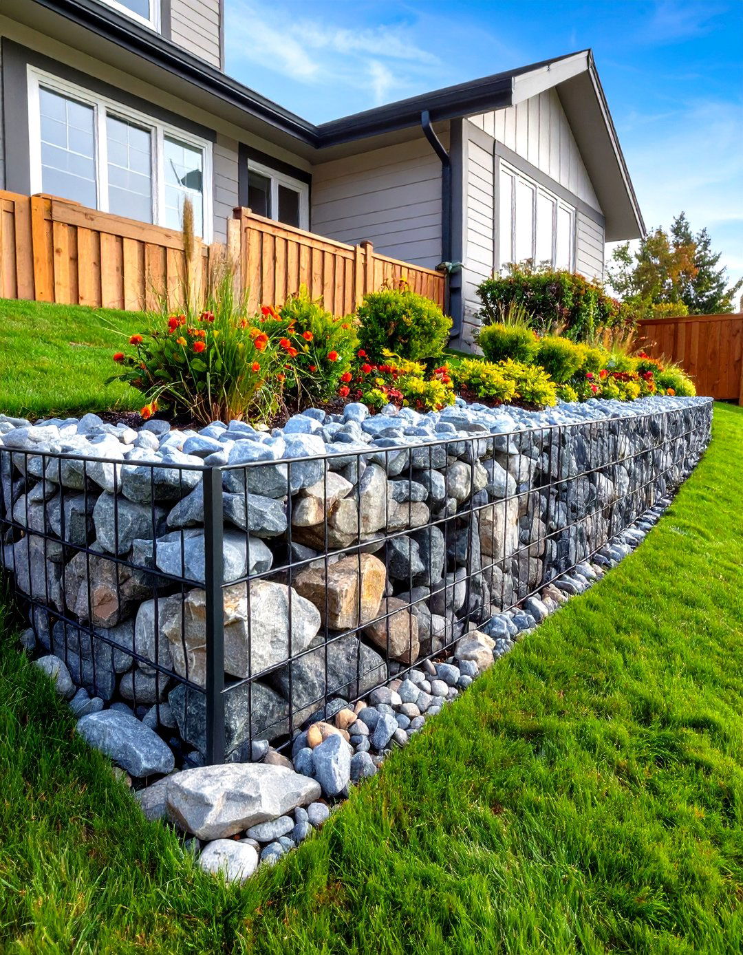 Modern Gabion Basket Retaining Wall - 30 retaining wall ideas for sloped front yard
