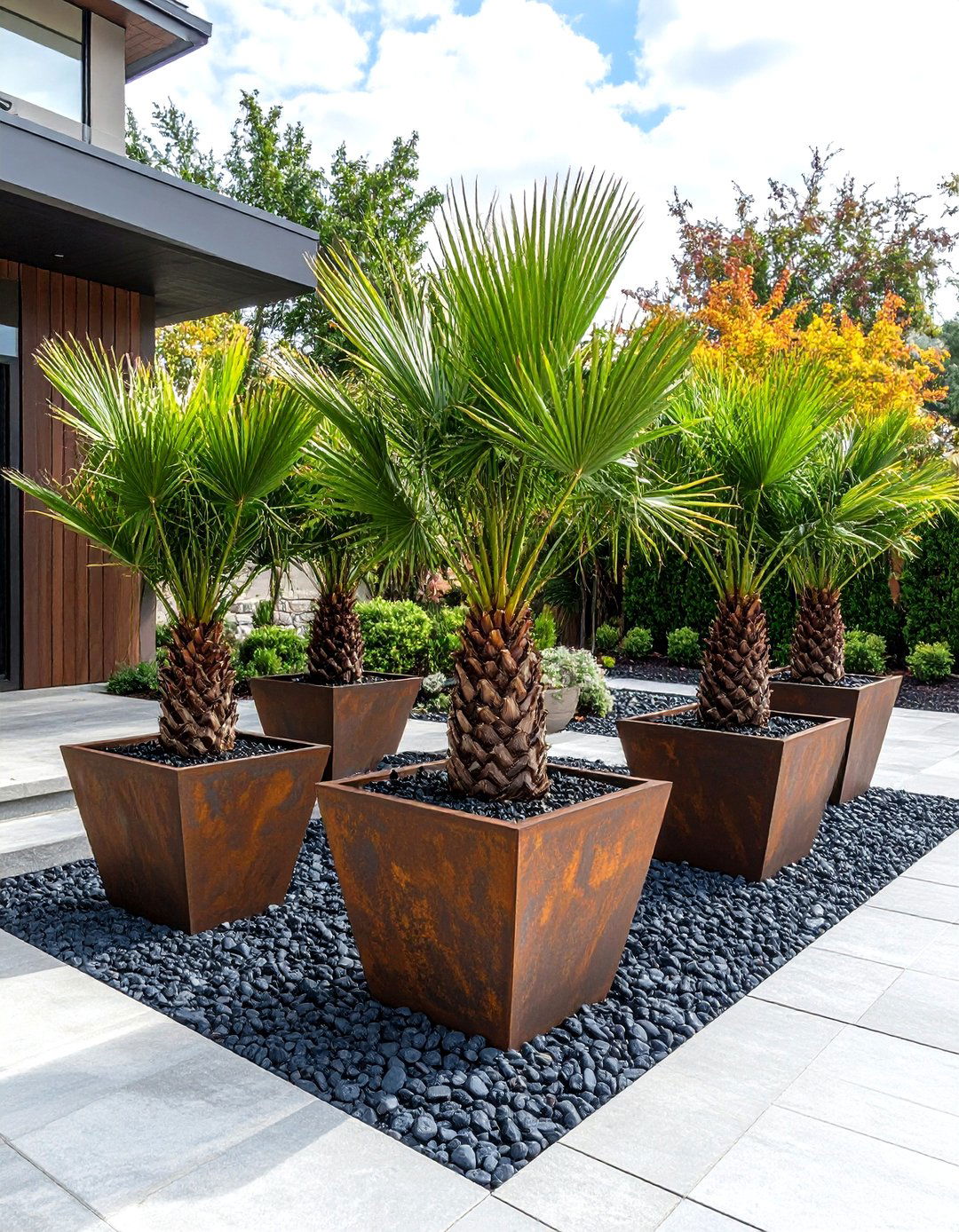 Modern Geometric Front Yard Palm Tree Layout - 30 front yard palm tree landscape design ideas