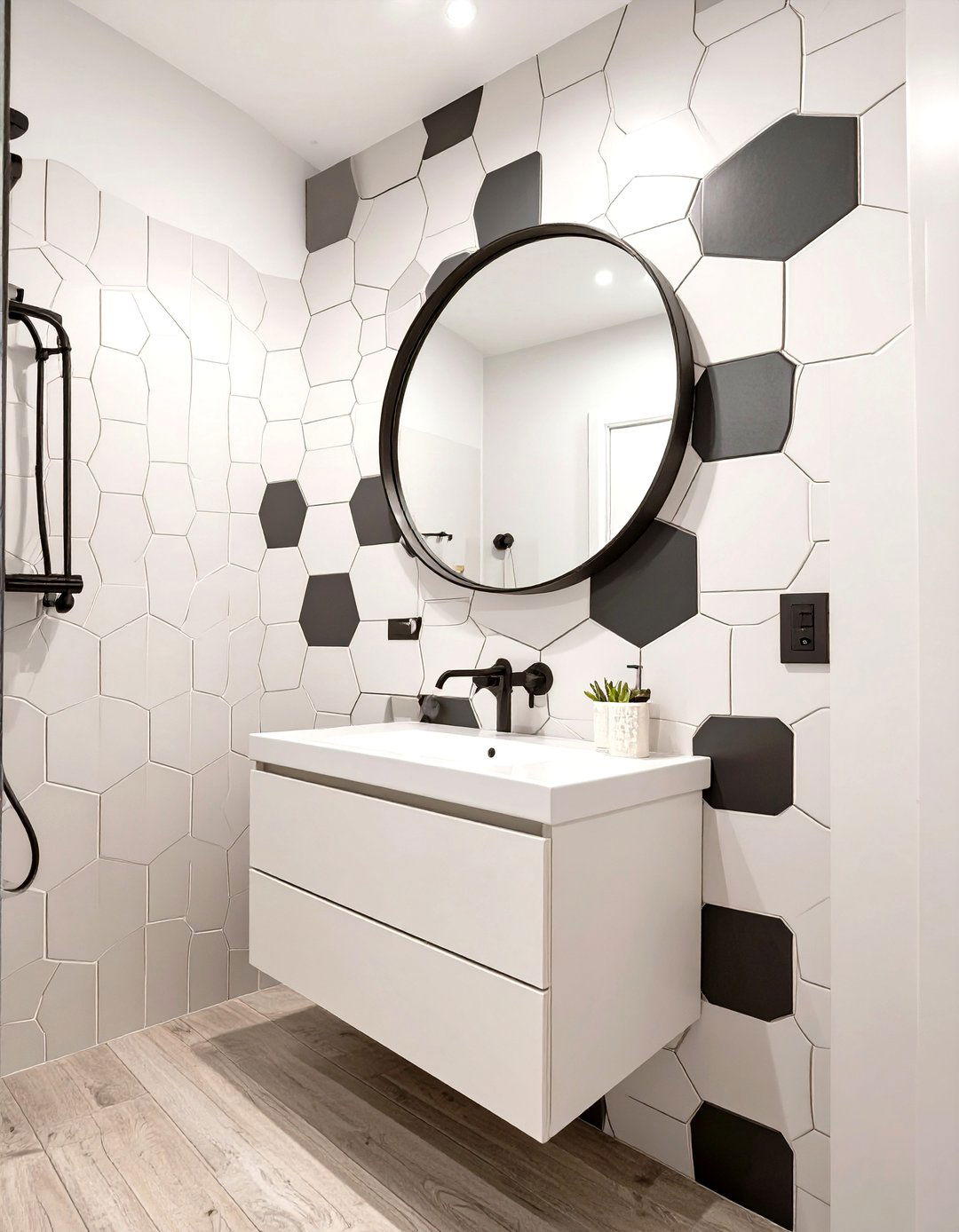 Modern Geometric Tile Half Bathroom - 30 half bathroom decor ideas