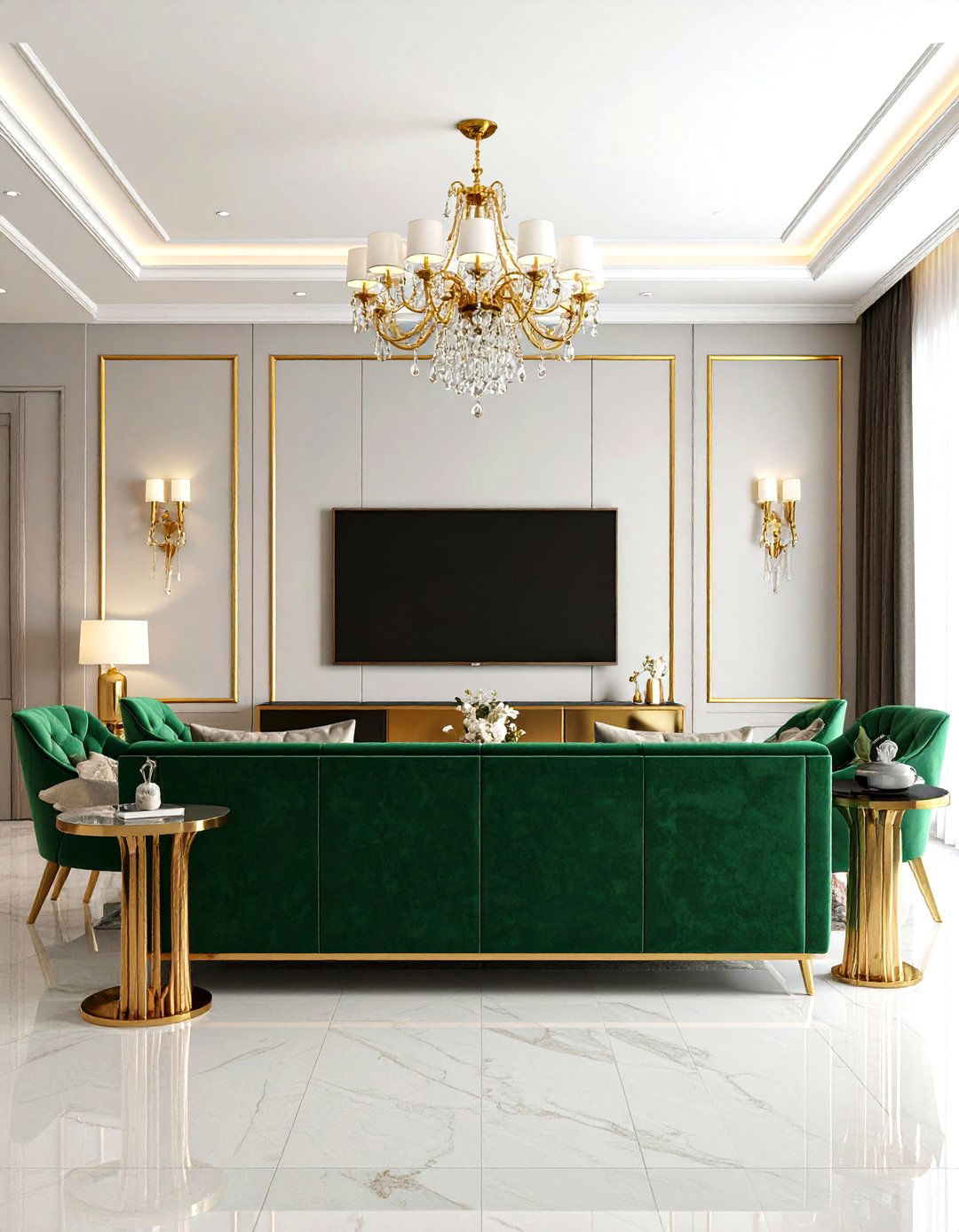 Modern Glam Family Room with Metallic Accents - 30 family room ideas with tv