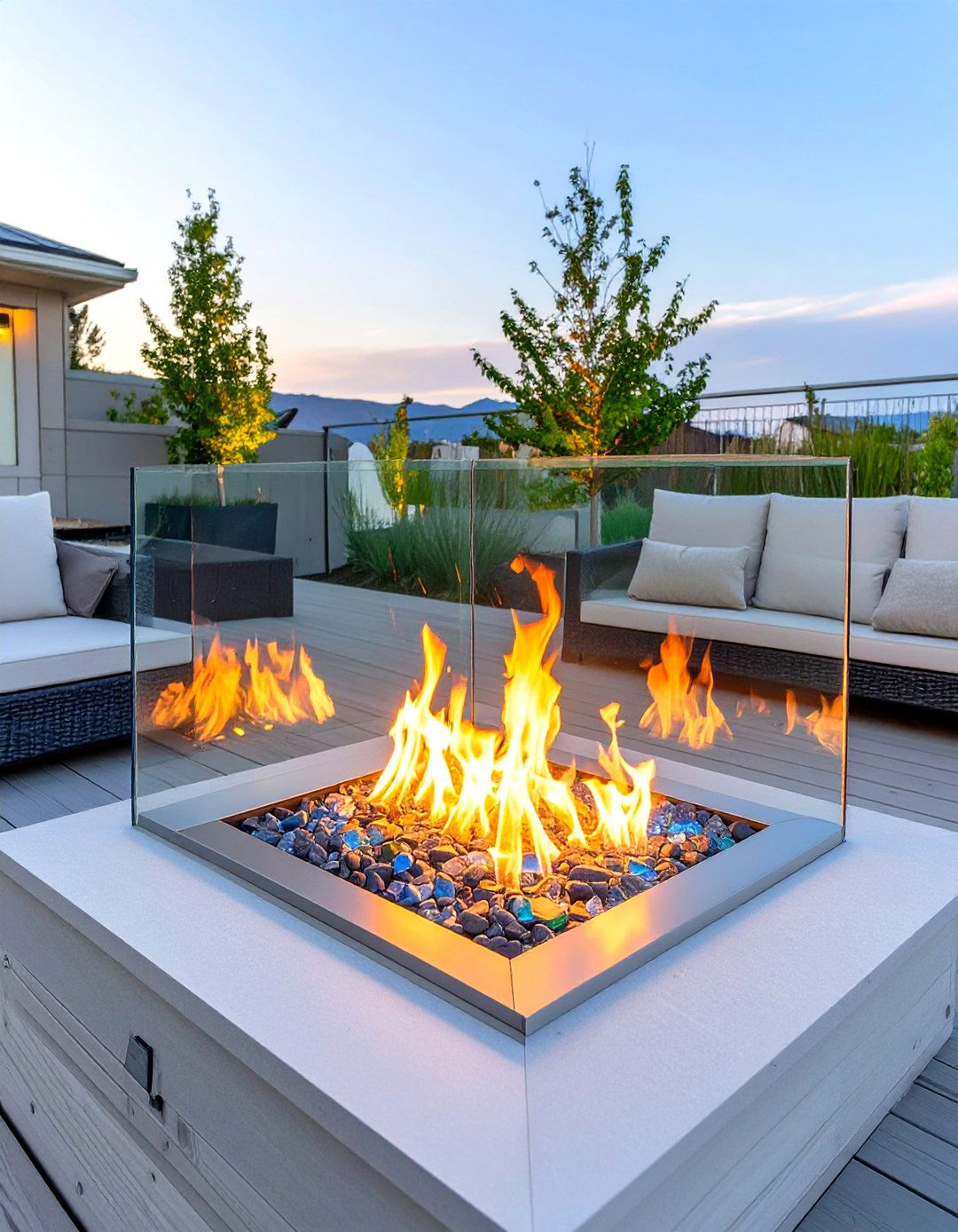 Modern Glass Enclosed Fire Pit - 30 small outdoor fireplace ideas
