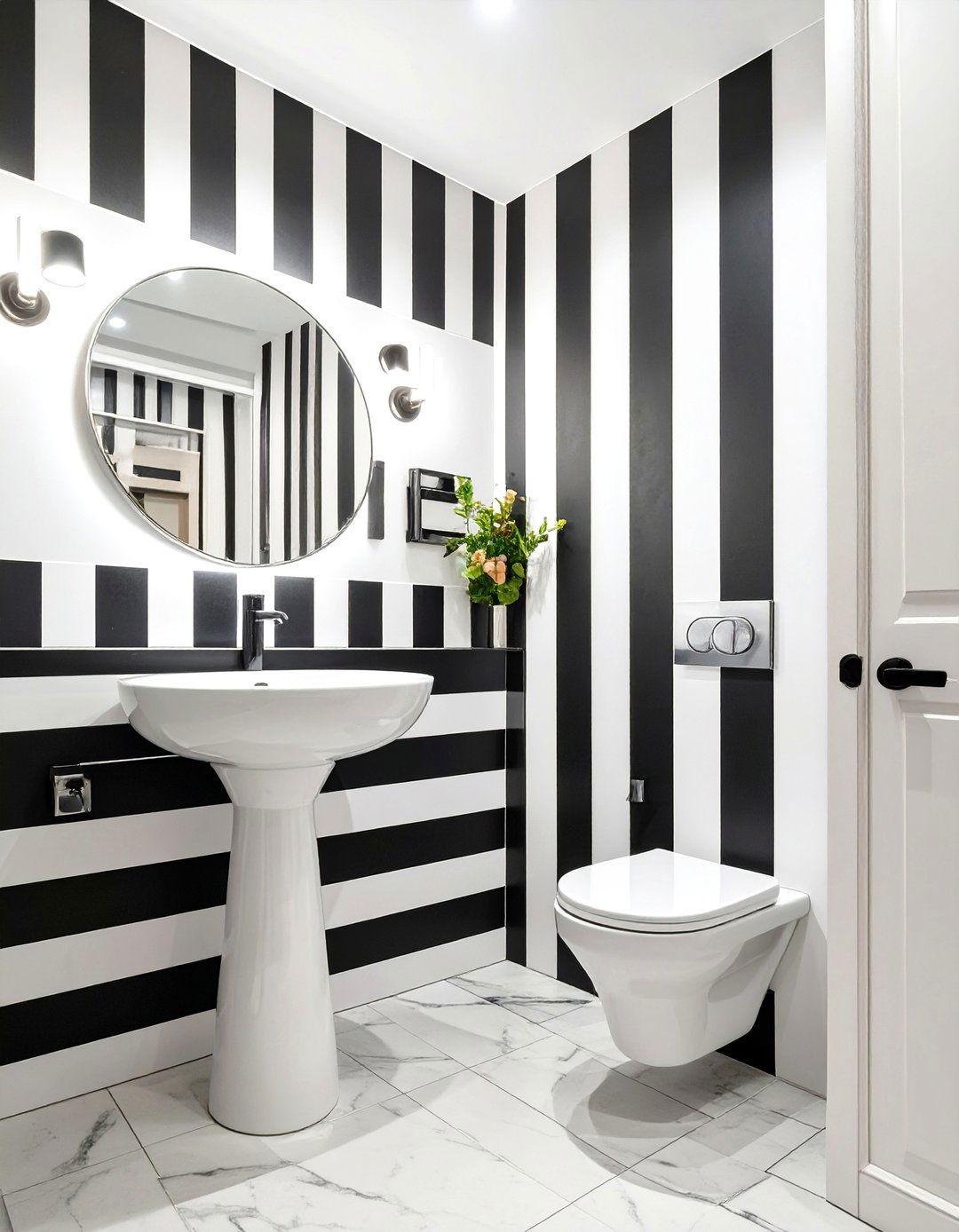 Modern Graphic Stripe Bathroom - 30 black and white small bathroom ideas