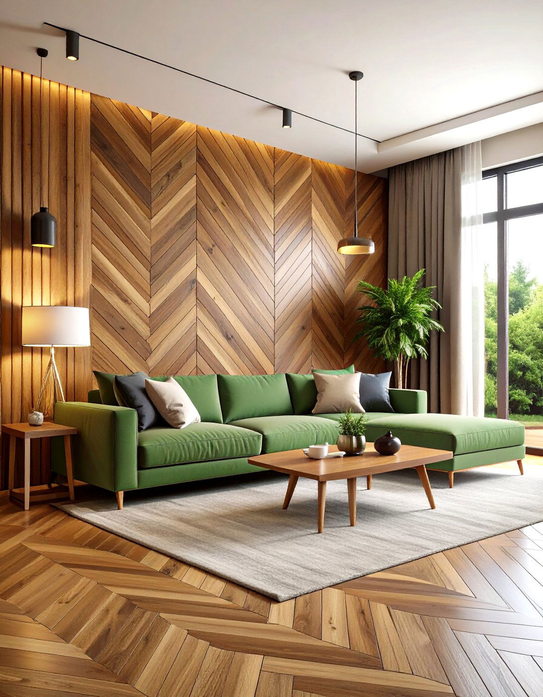 Modern Herringbone Wood Plank Wall - 30 accent wall ideas for living room