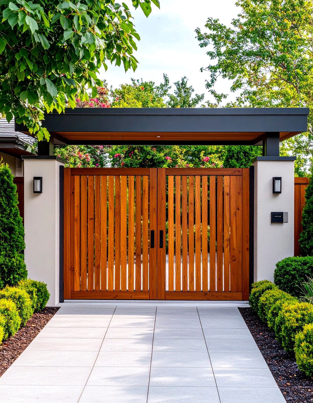 Modern Horizontal Slat Wood Gate - 30 backyard gate ideas