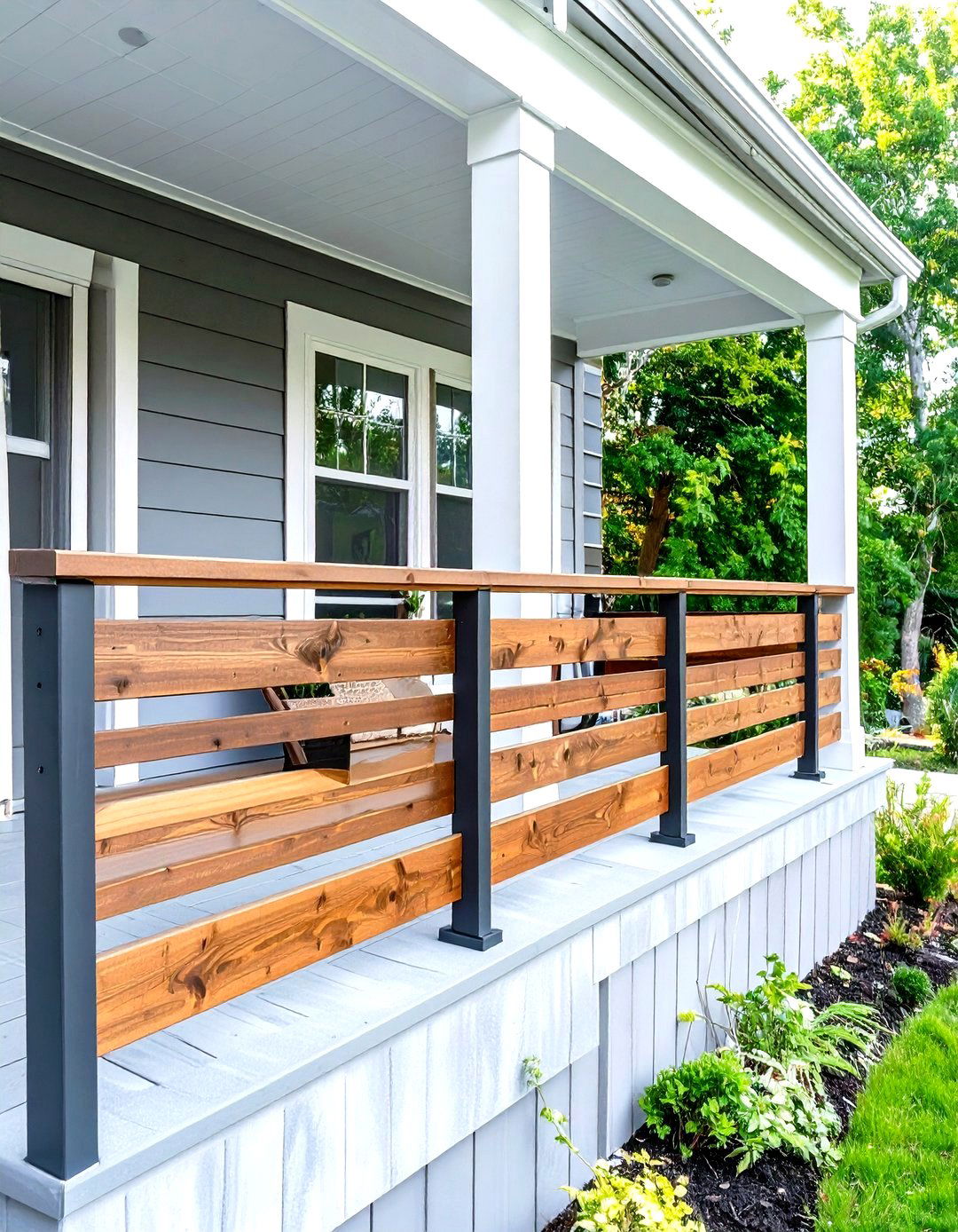 Modern Horizontal Wood Plank Railing - 30 small front porch railing ideas