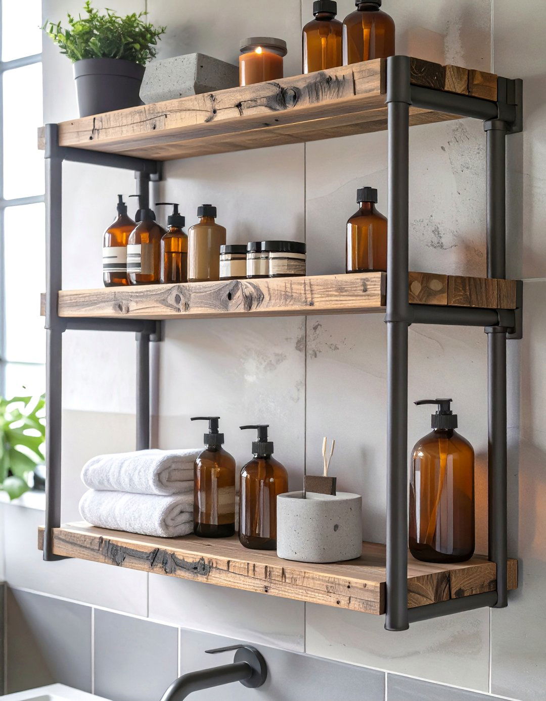 Modern Industrial Bathroom Shelf - 30 bathroom shelf decor ideas