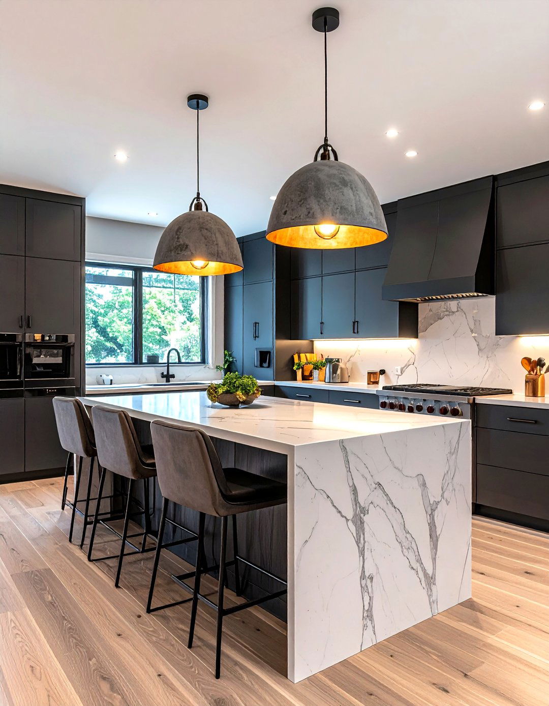 Modern Industrial Kitchen with Concrete Pendants - 30 kitchen ceiling lights ideas