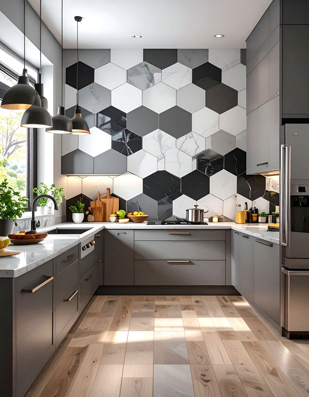 Modern Kitchen with Geometric Tiles - 30 backsplash ideas for kitchen