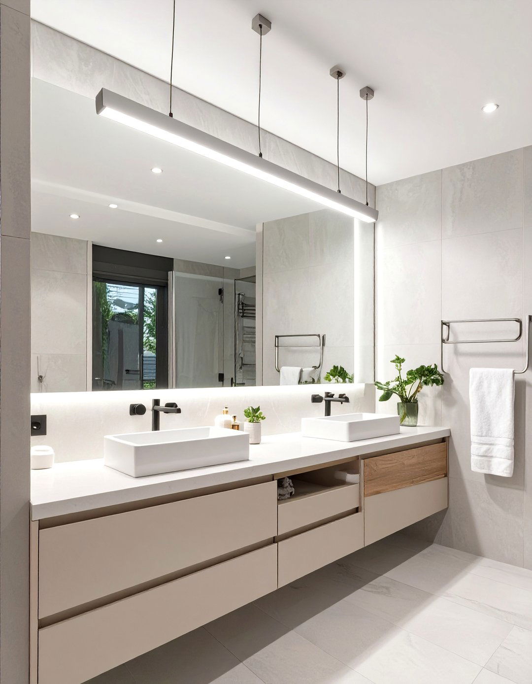 Modern Linear Suspension Lighting - 30 bathroom vanity lighting ideas
