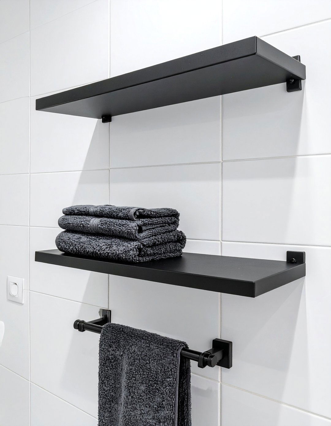 Modern Matte Black Towel Shelf - 30 bathroom towel rack ideas