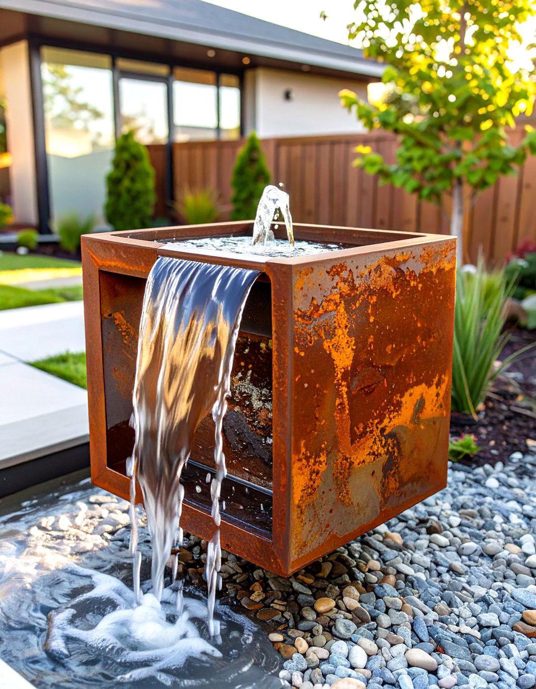 Modern Metal Cube Front Yard Fountain - 30 small front yard fountain ideas