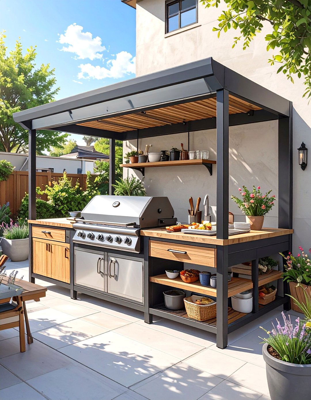 Modern Metal Frame BBQ Station - 30 small outdoor bbq area ideas