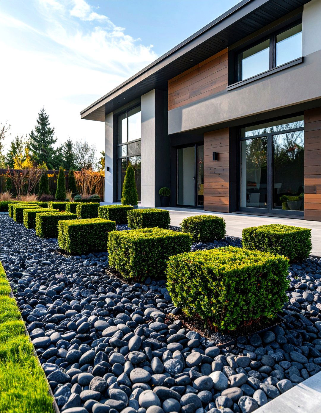 Modern Minimalist Boxwood Cubes - 30 front yard boxwood designs