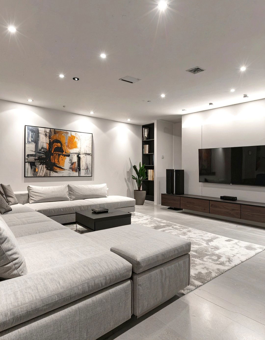Modern Minimalist Media Room - 30 basement living room ideas