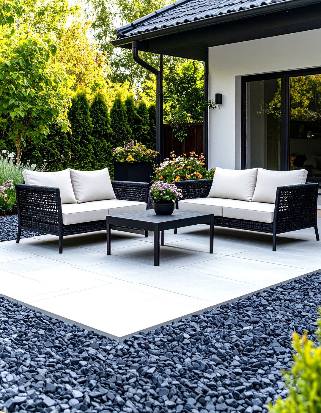 Modern Monochrome Gravel Patio - 30 gravel landscaping ideas