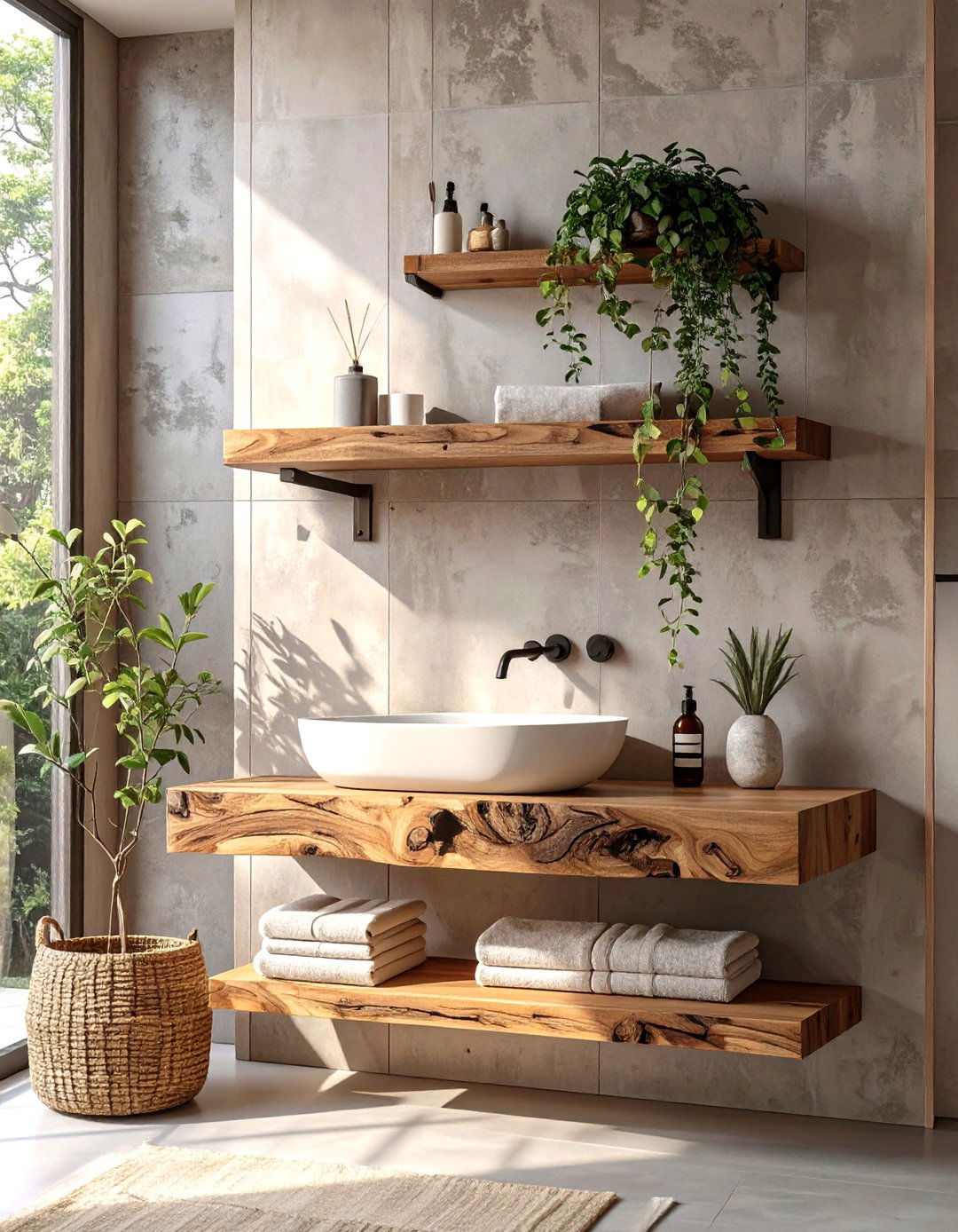 Modern Organic Bathroom Live Edge Wood Shelf - 30 bathroom towel holder ideas