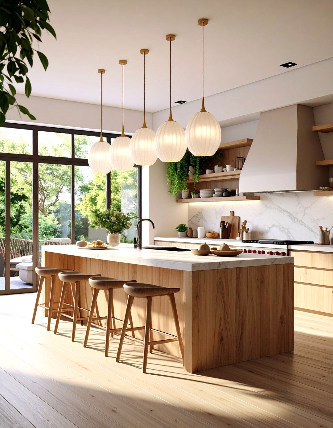 Modern Organic Kitchen with Stone Pendants - 30 kitchen island pendant lighting ideas