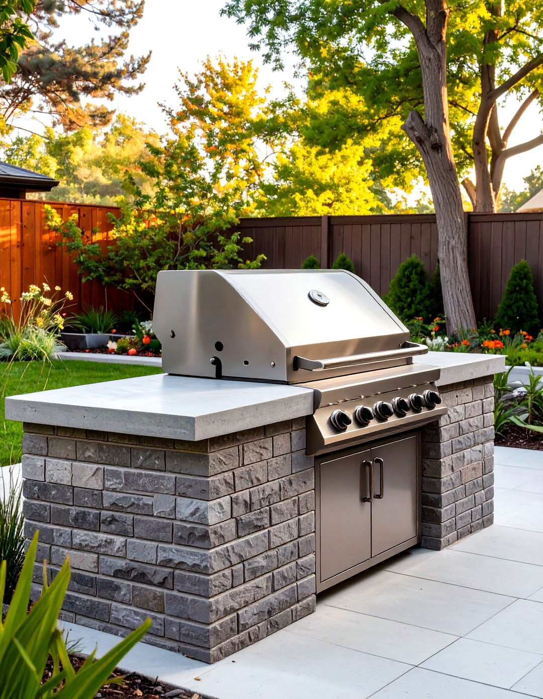 Modern Outdoor Brick BBQ with a Concrete Countertop - 30 outdoor brick bbq designs pictures