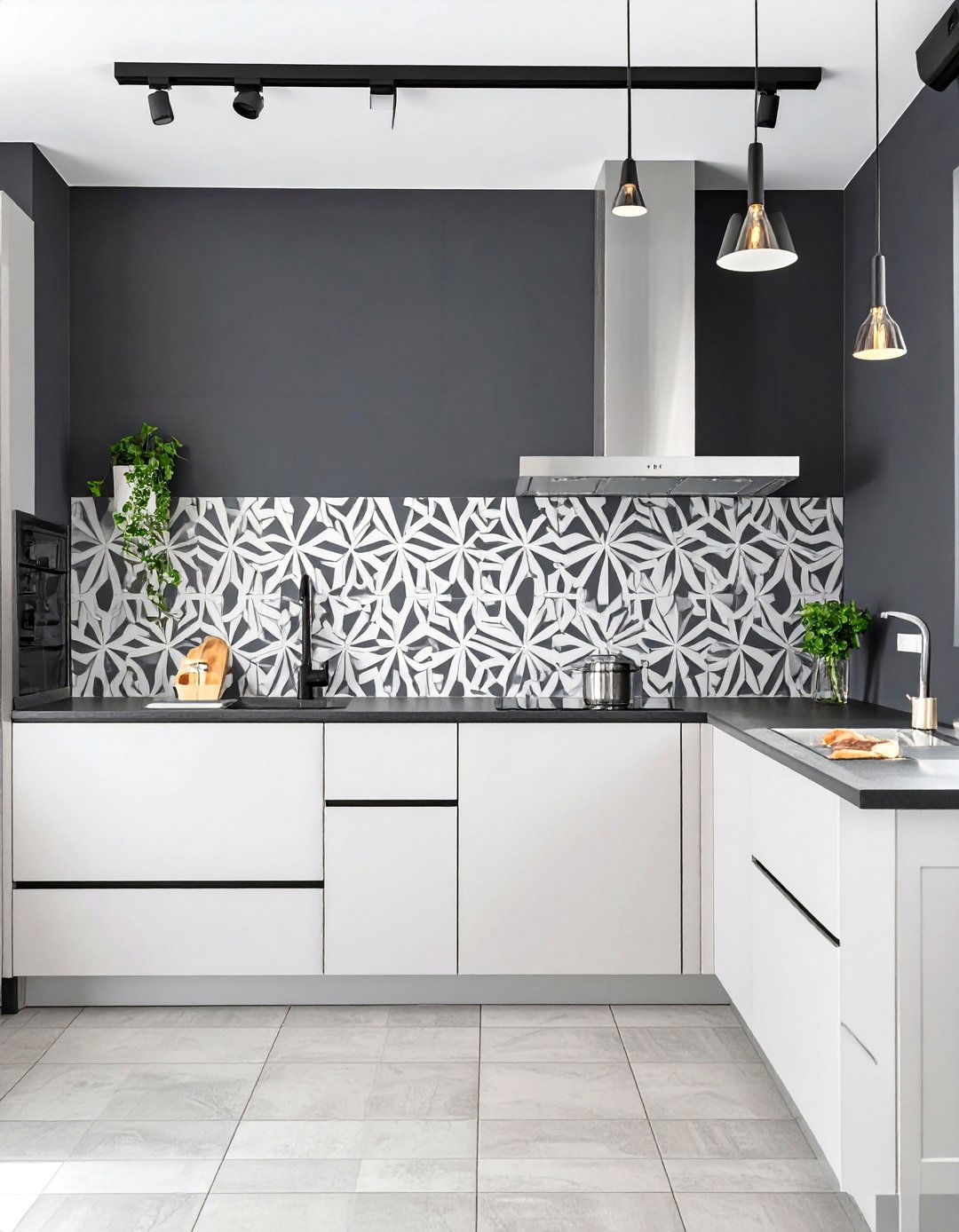 Modern Painted Backsplash with Stencils - 30 cheap backsplash ideas