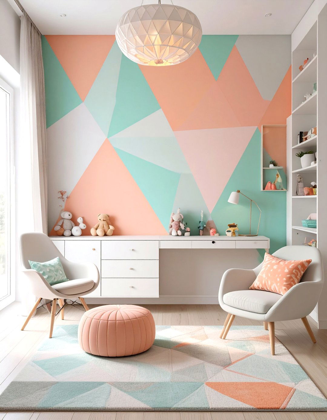Modern Peach and Mint Geometric - 30 girls room paint ideas