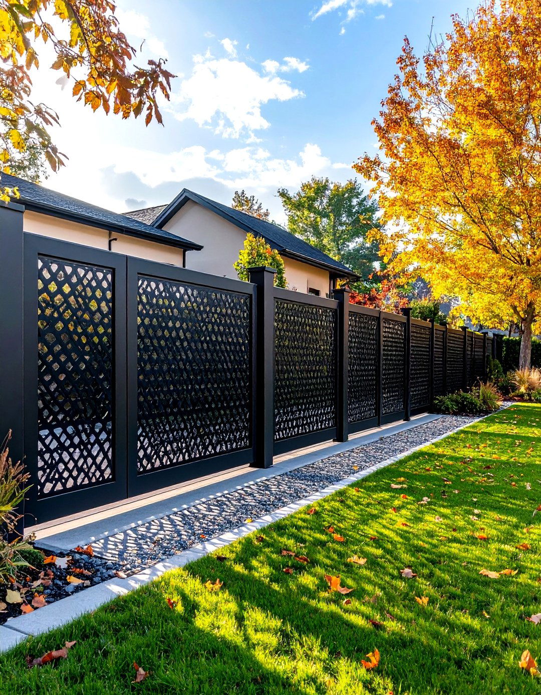 Modern Perforated Metal Screen Fence - 30 front yard fence ideas with driveway