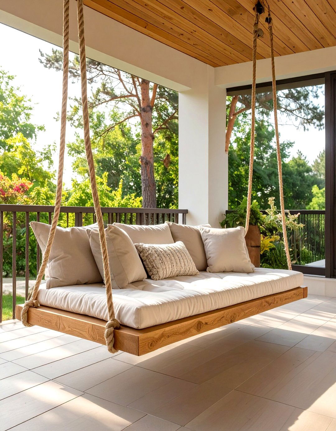 Modern Porch with a Swing Bed - 30 modern front porch ideas
