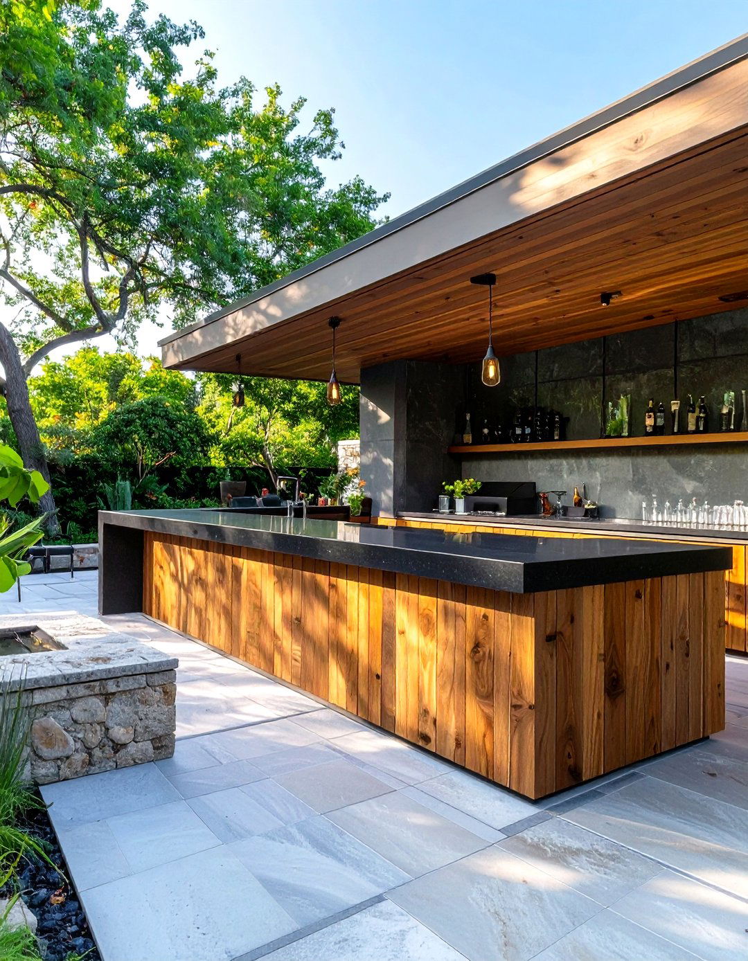 Modern Rustic Sleek Line Outdoor Bar - 30 rustic outdoor bar ideas