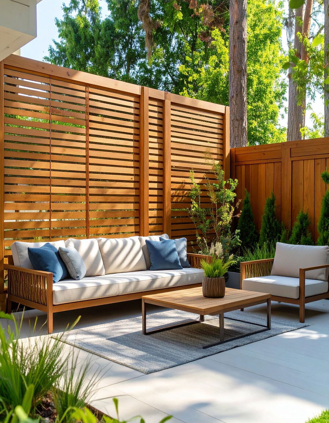 Modern Slat Wood Privacy Screen - 30 budget diy backyard shade ideas