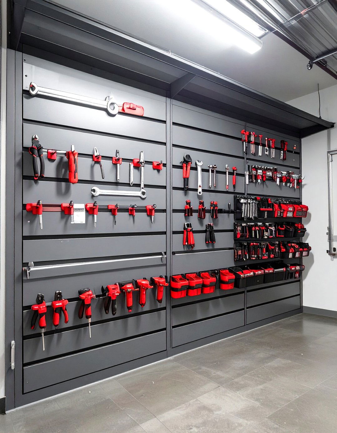 Modern Slatwall Organization - 30 cheap garage wall ideas