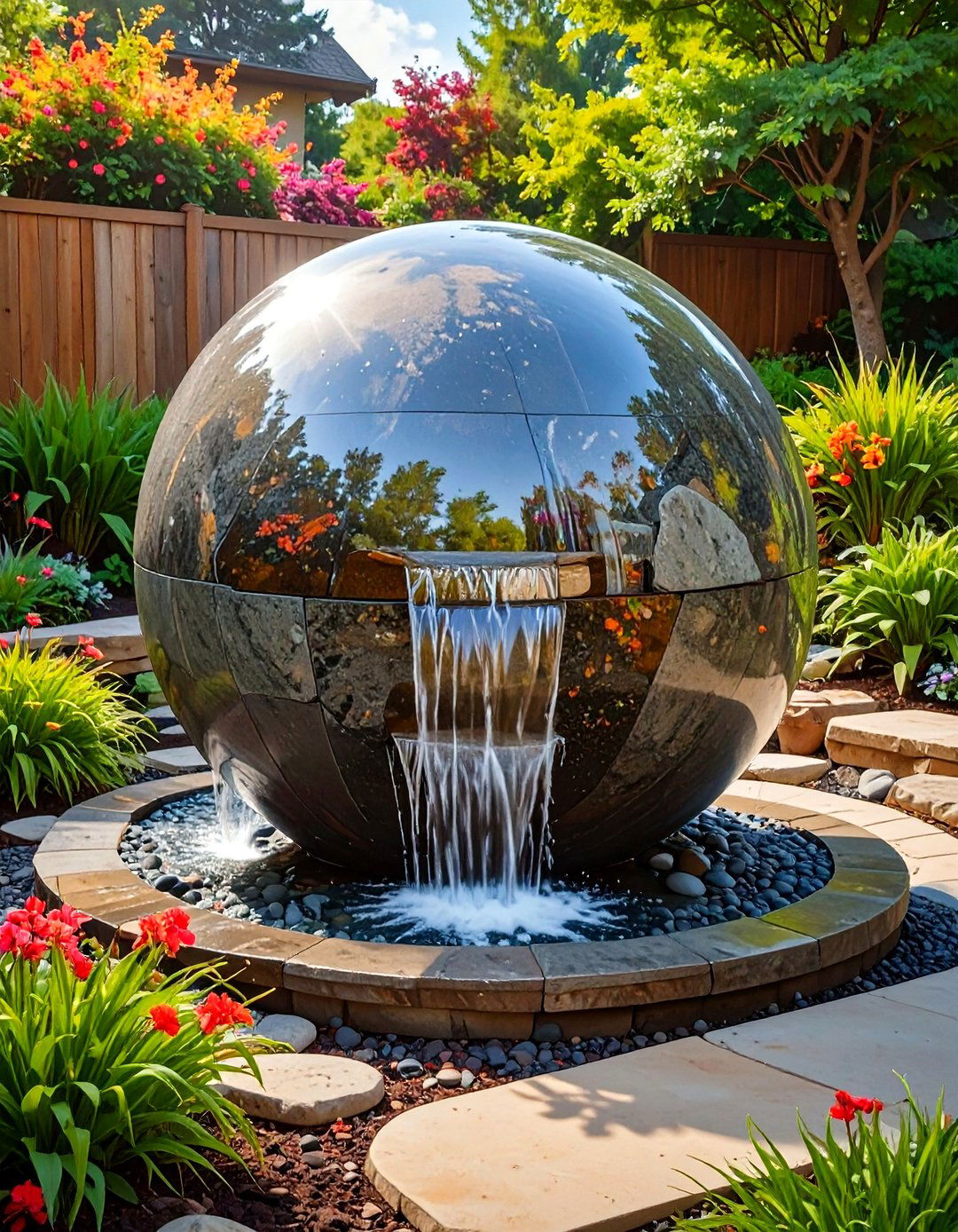 Modern Sphere Fountain - 30 backyard waterfall ideas