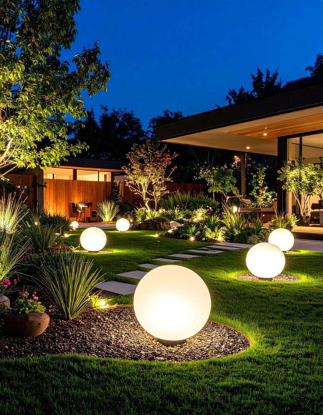 Modern Sphere Garden Lights - 30 backyard lighting ideas