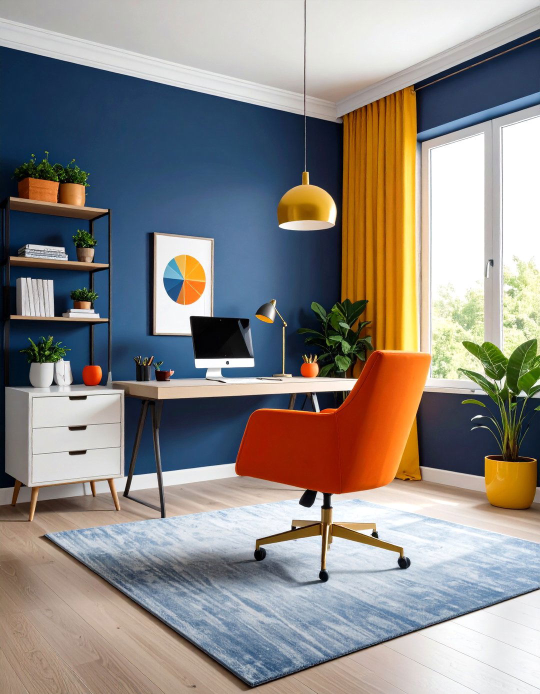 Modern Split Complementary Blue Red Orange and Yellow Orange Office - 30 interior design color wheel ideas
