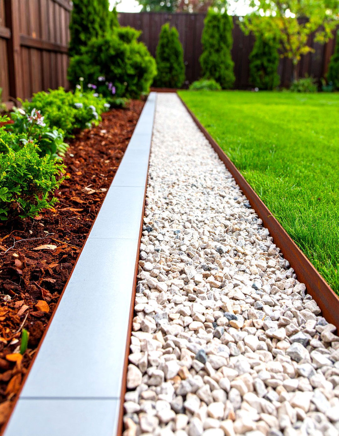 Modern Steel Edging for a Pea Gravel Patio - 30 pea gravel patio edging ideas