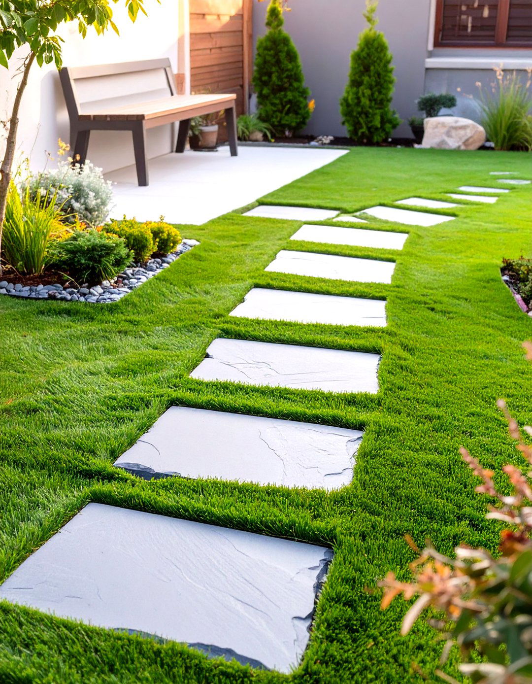 Modern Stepping Stones in Turf - 30 small backyard turf ideas