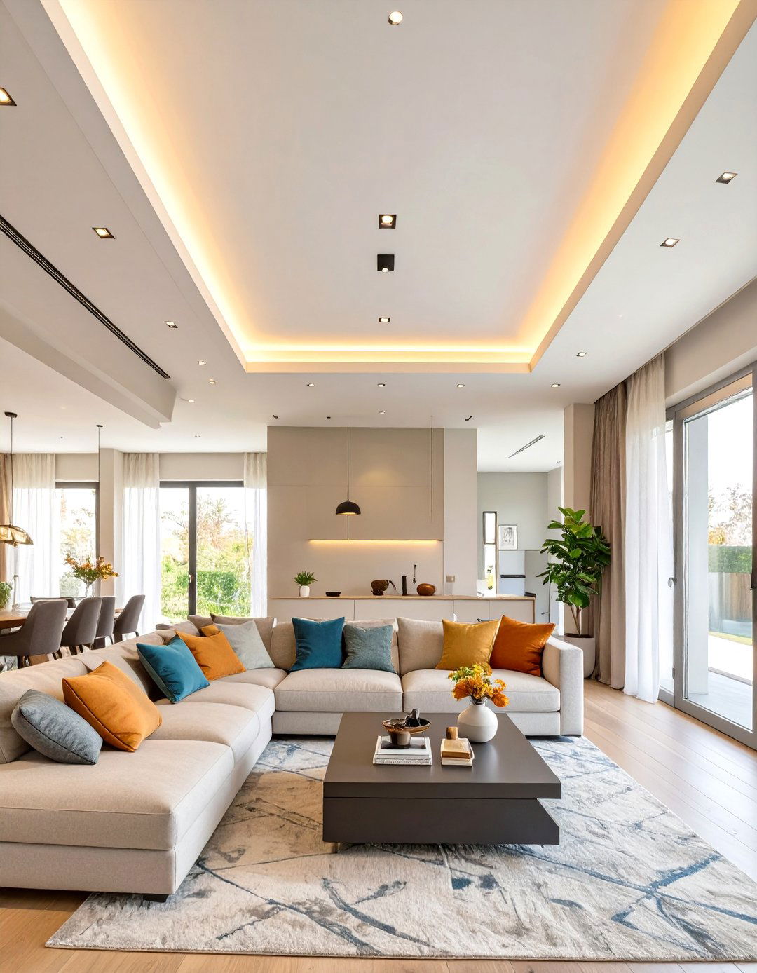 Modern Tray Ceiling with Lighting - 30 ceiling ideas for living room